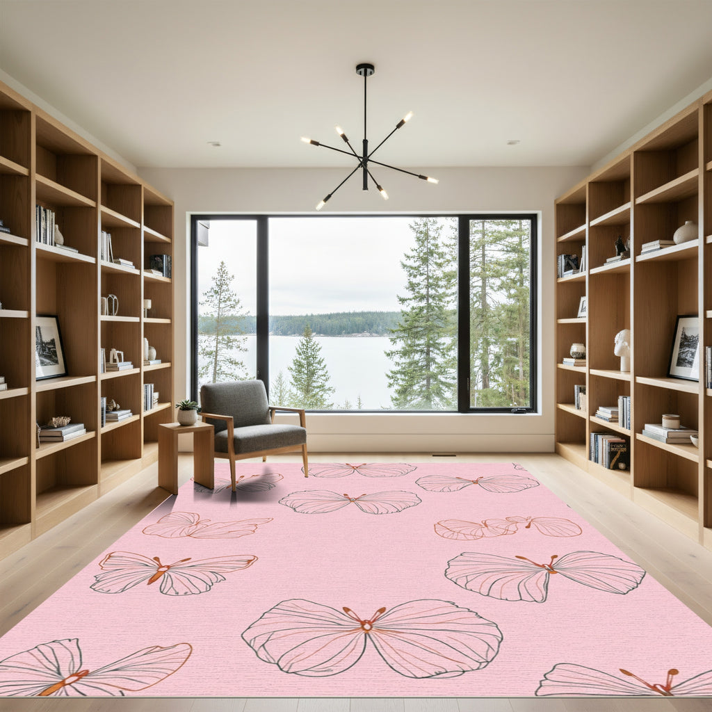 Pink Butterfly Garden Outline Rug