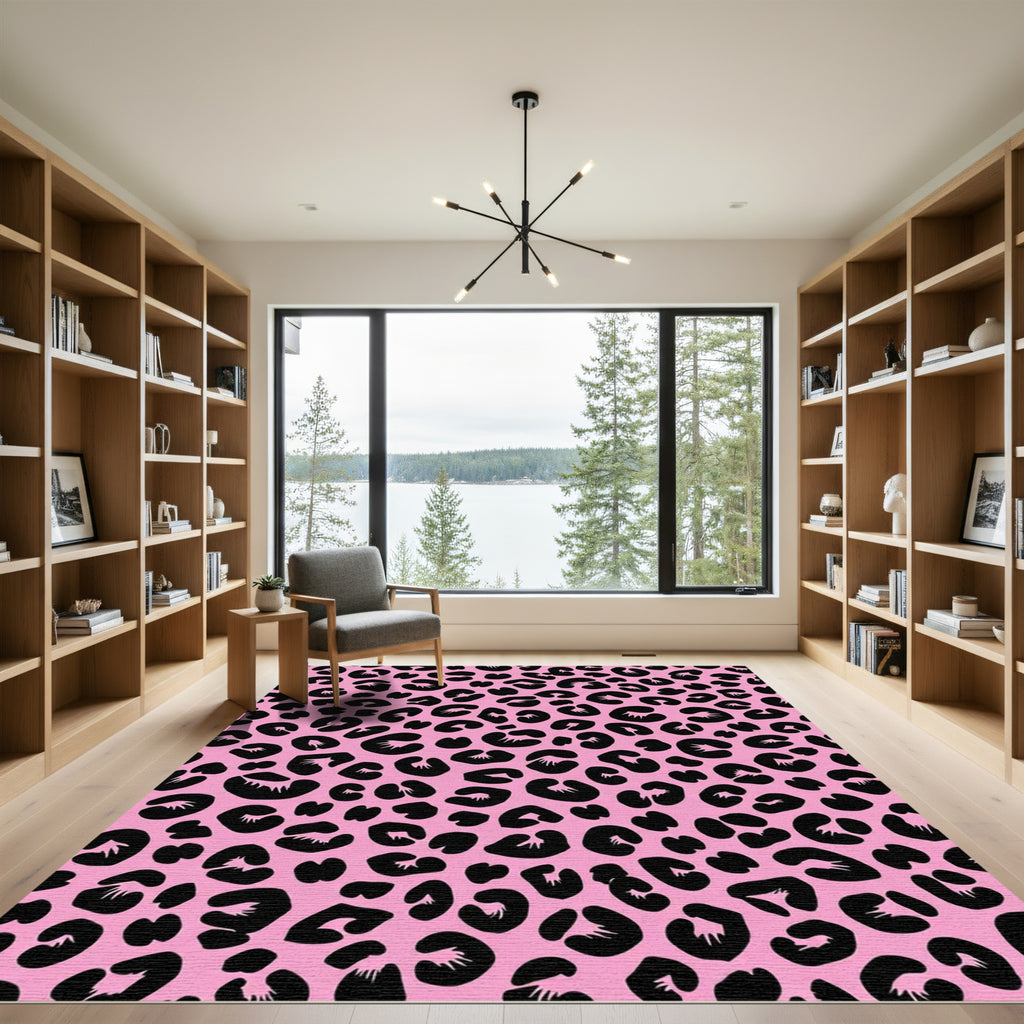 Pink Black Leopard Spot Rug
