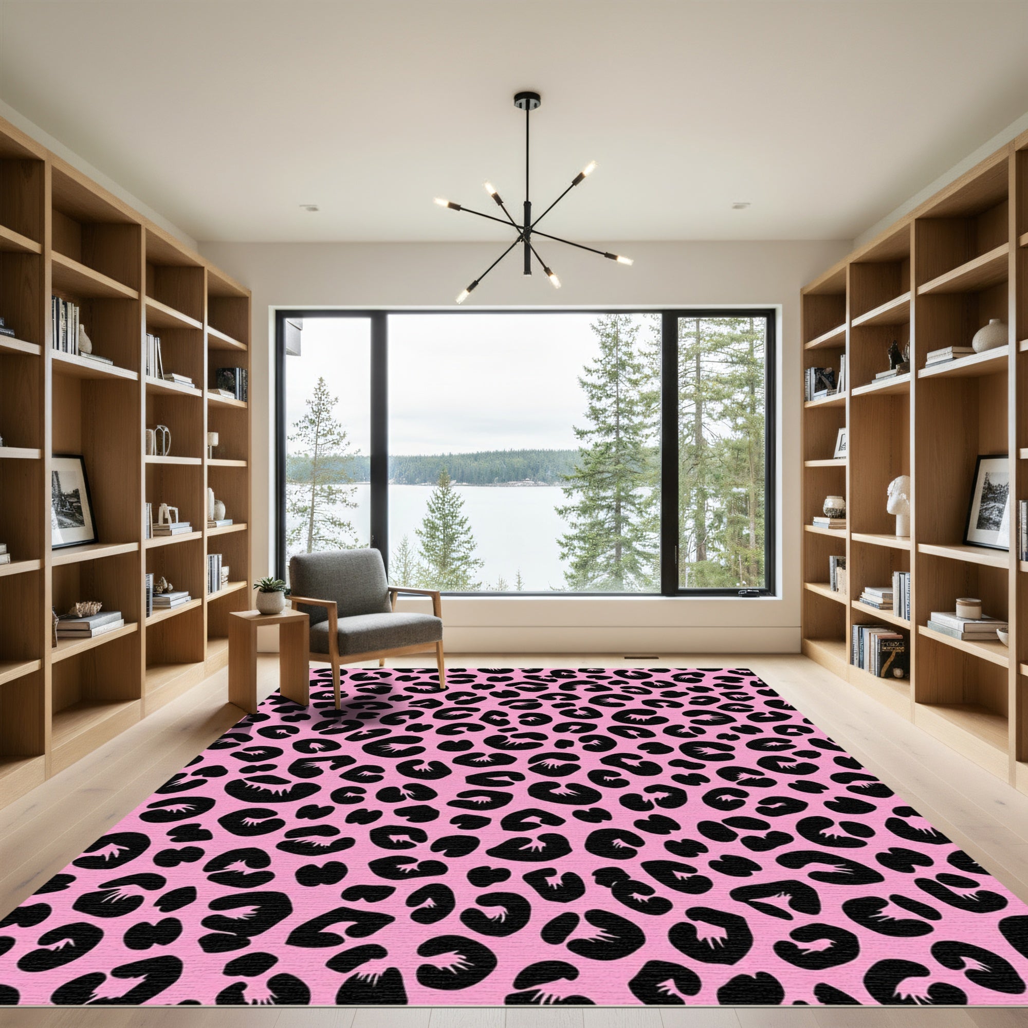 Pink Black Leopard Spot Rug
