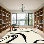 Cream and Black Swirl Abstract Rug