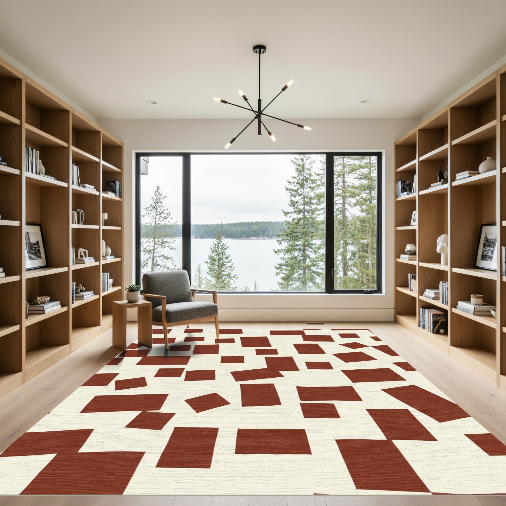 Abstract Sienna Squares Composition Rug