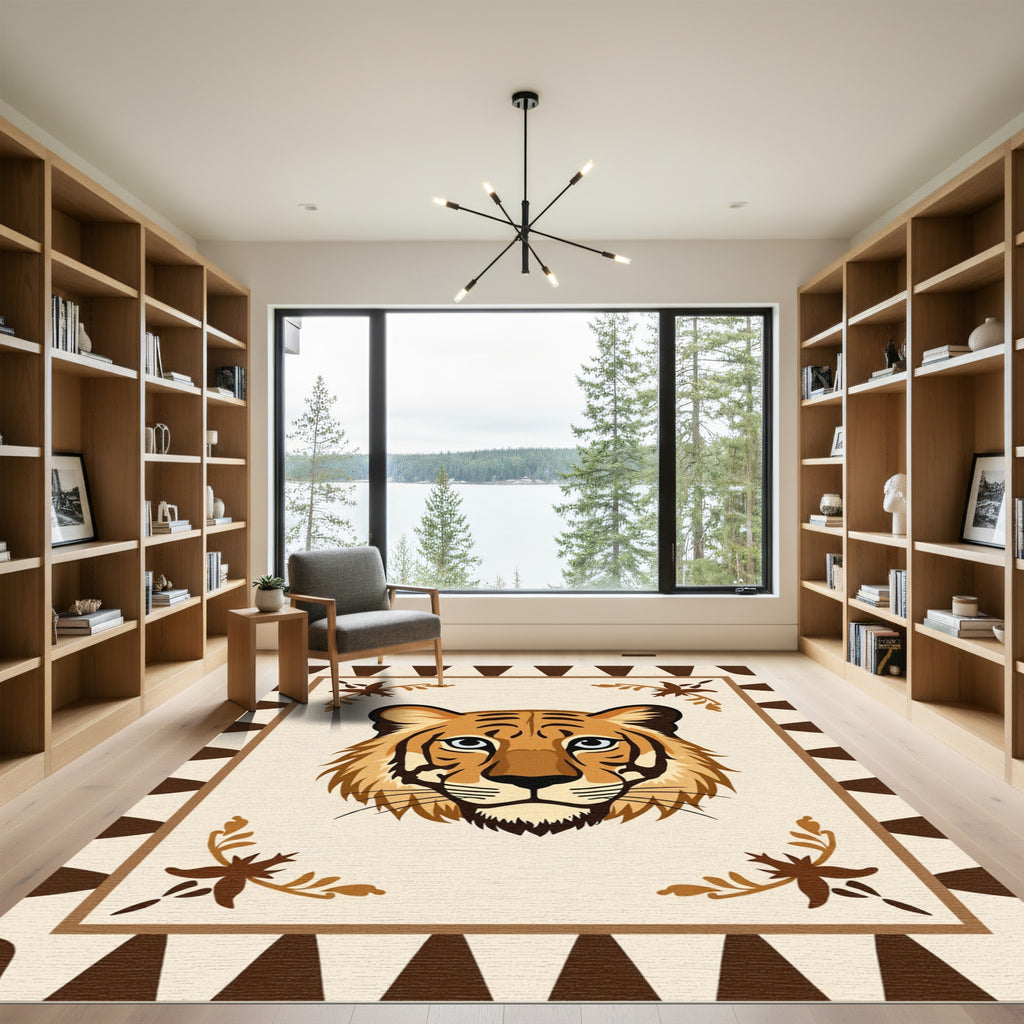 Bold Tiger Face Tribal Border Rug