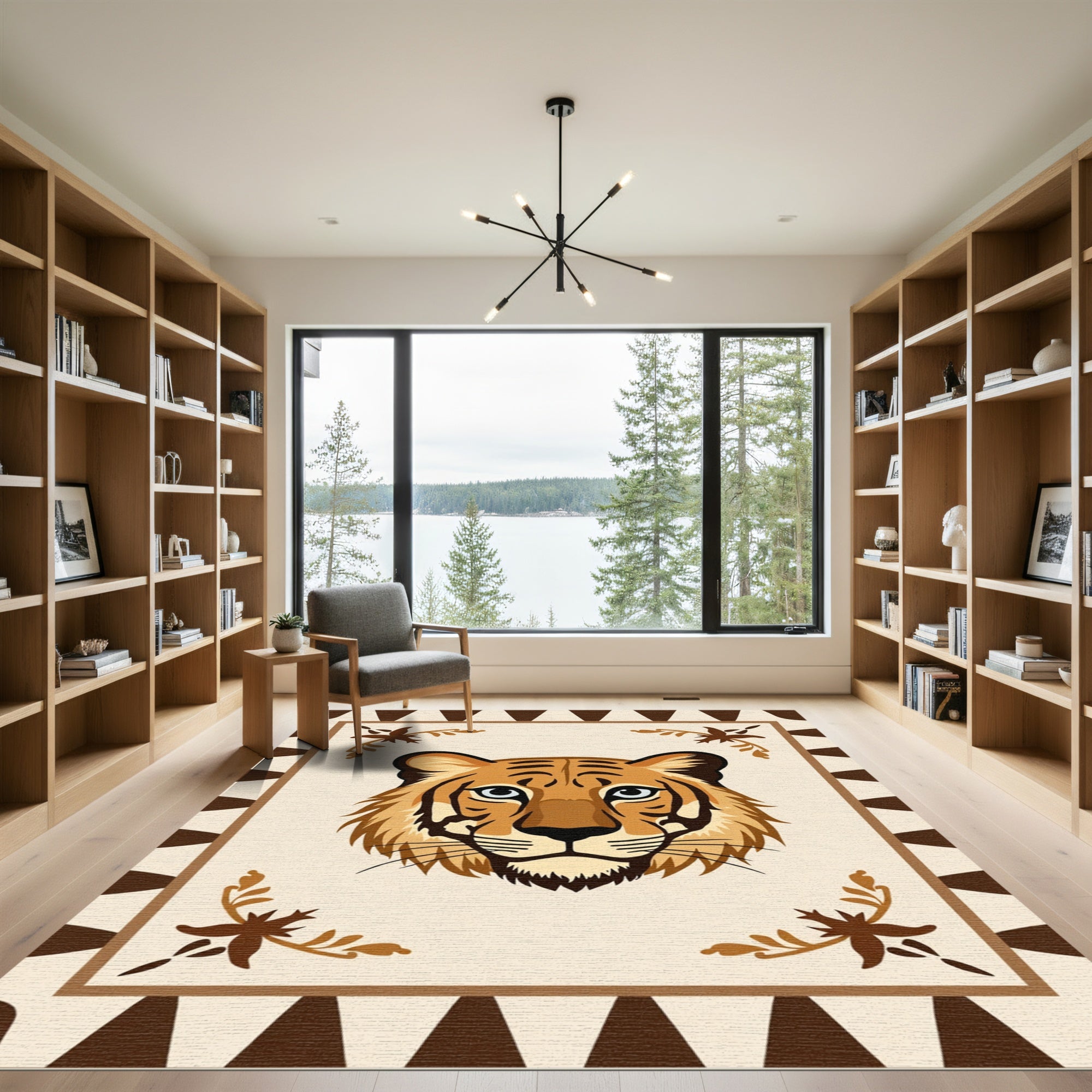 Bold Tiger Face Tribal Border Rug