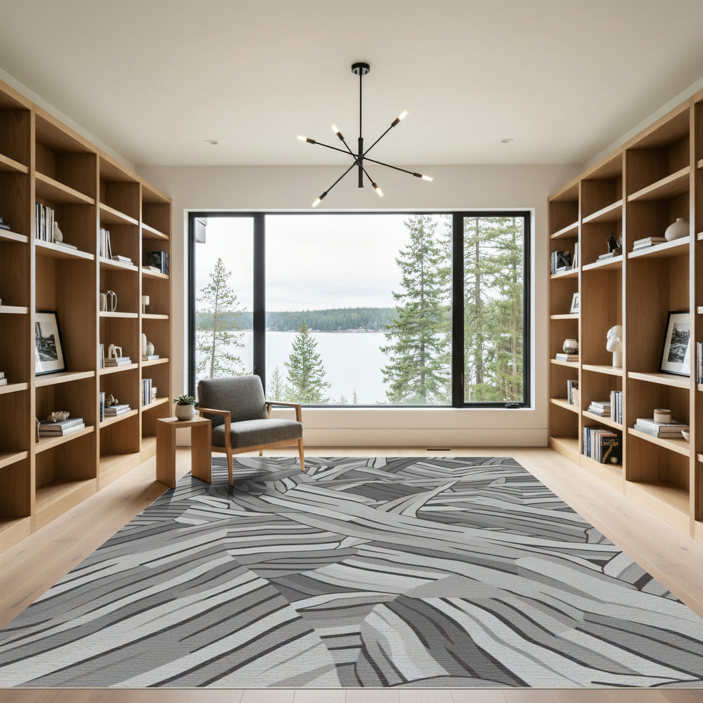 Monochrome Abstract Wood Grain Rug
