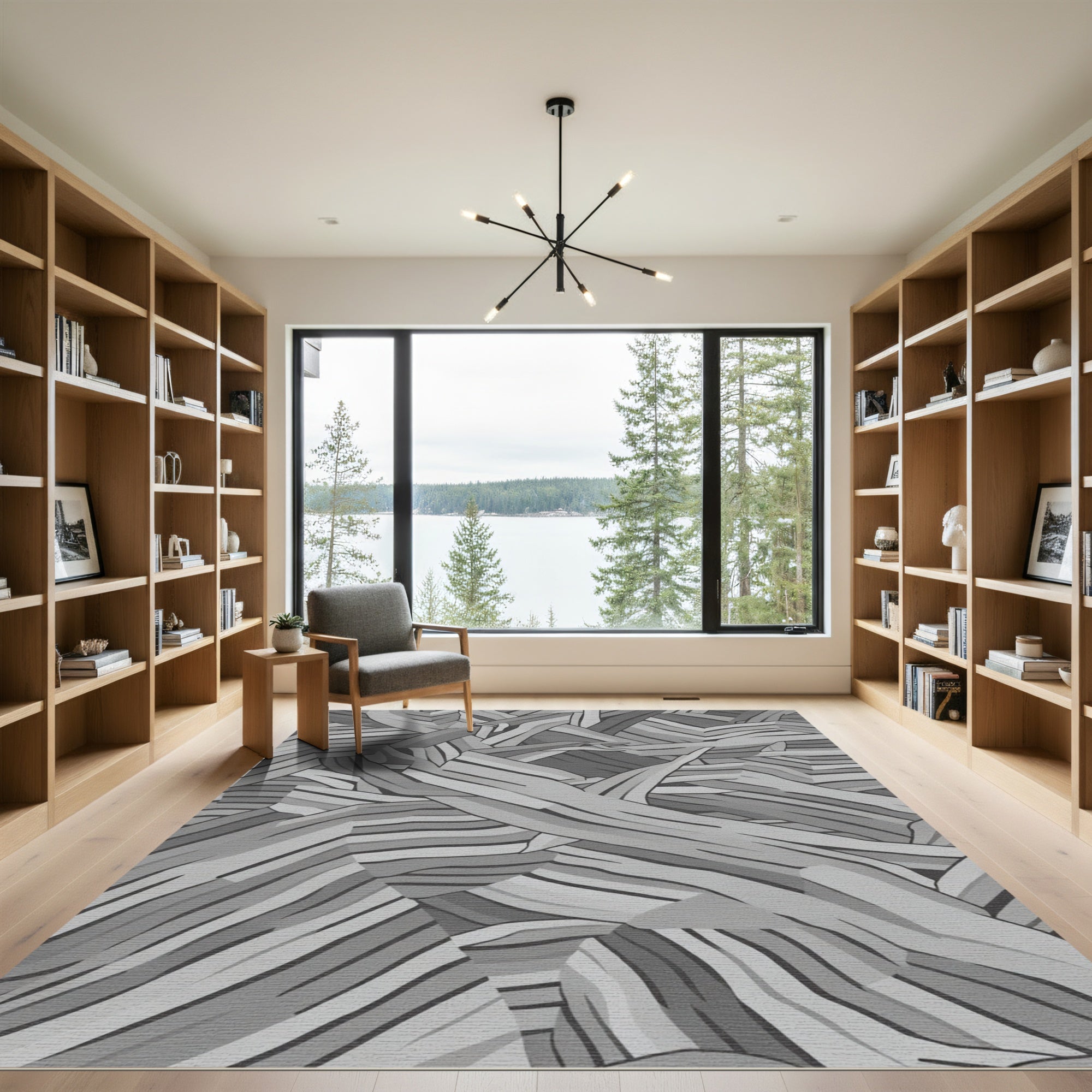 Monochrome Abstract Wood Grain Rug