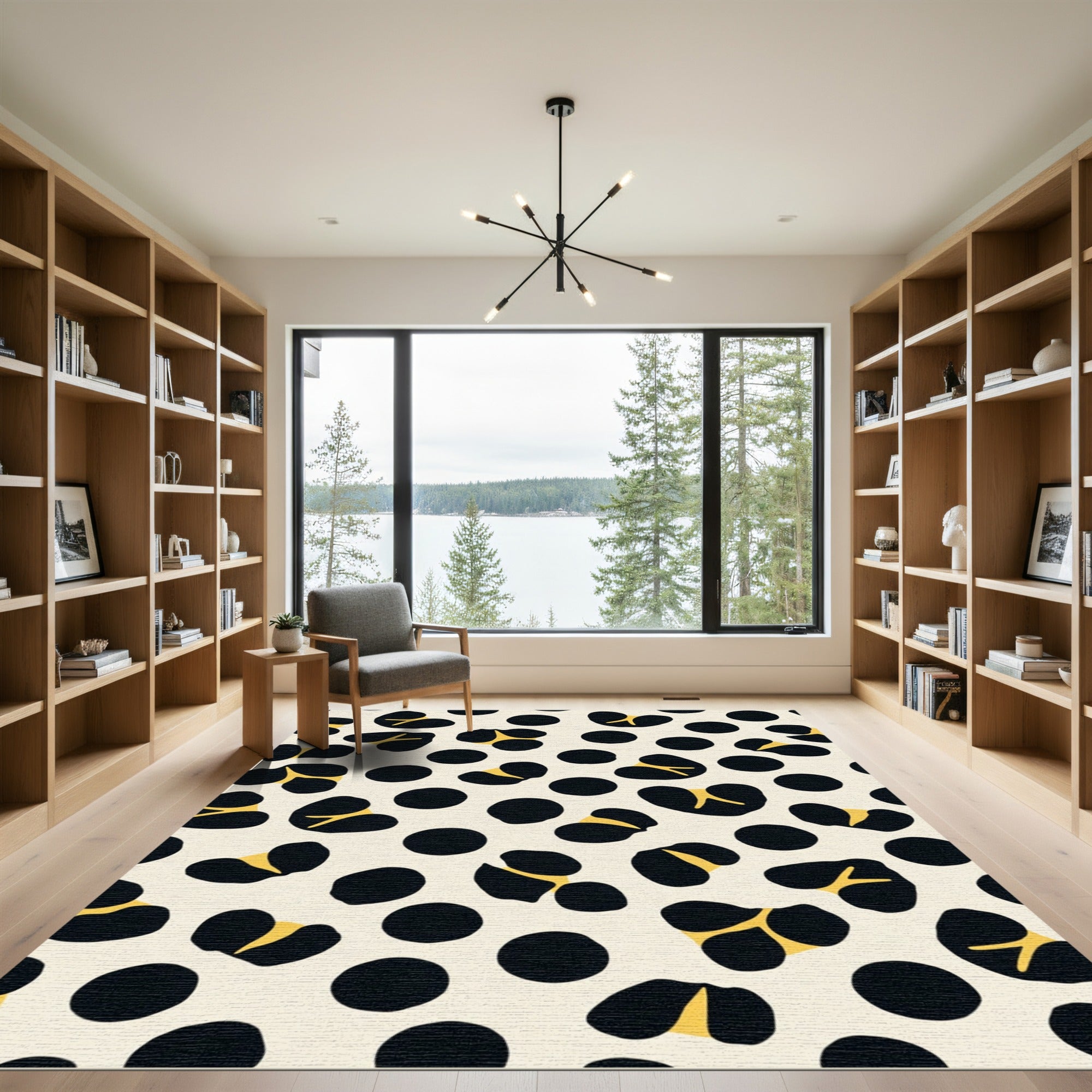 Black Yellow Spotty Abstract Rug