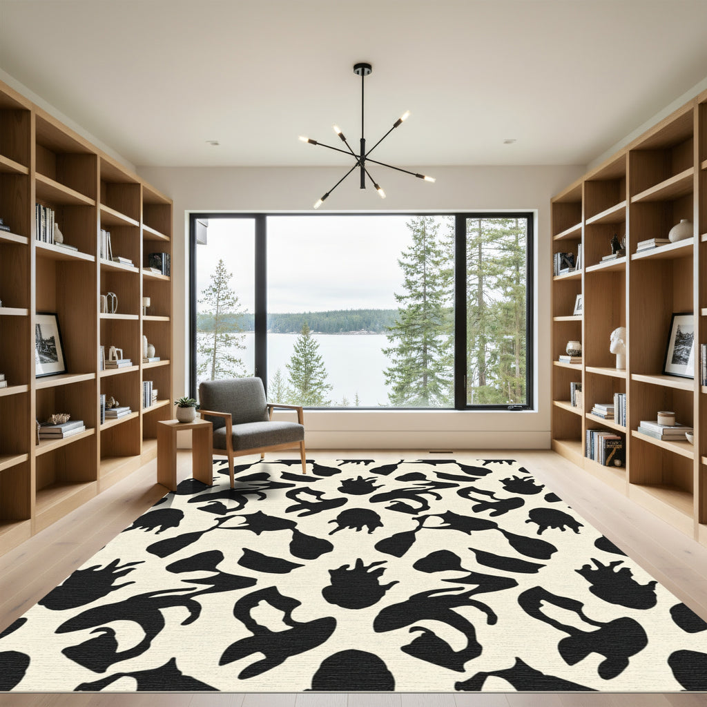 Black White Abstract Ink Blot Rug