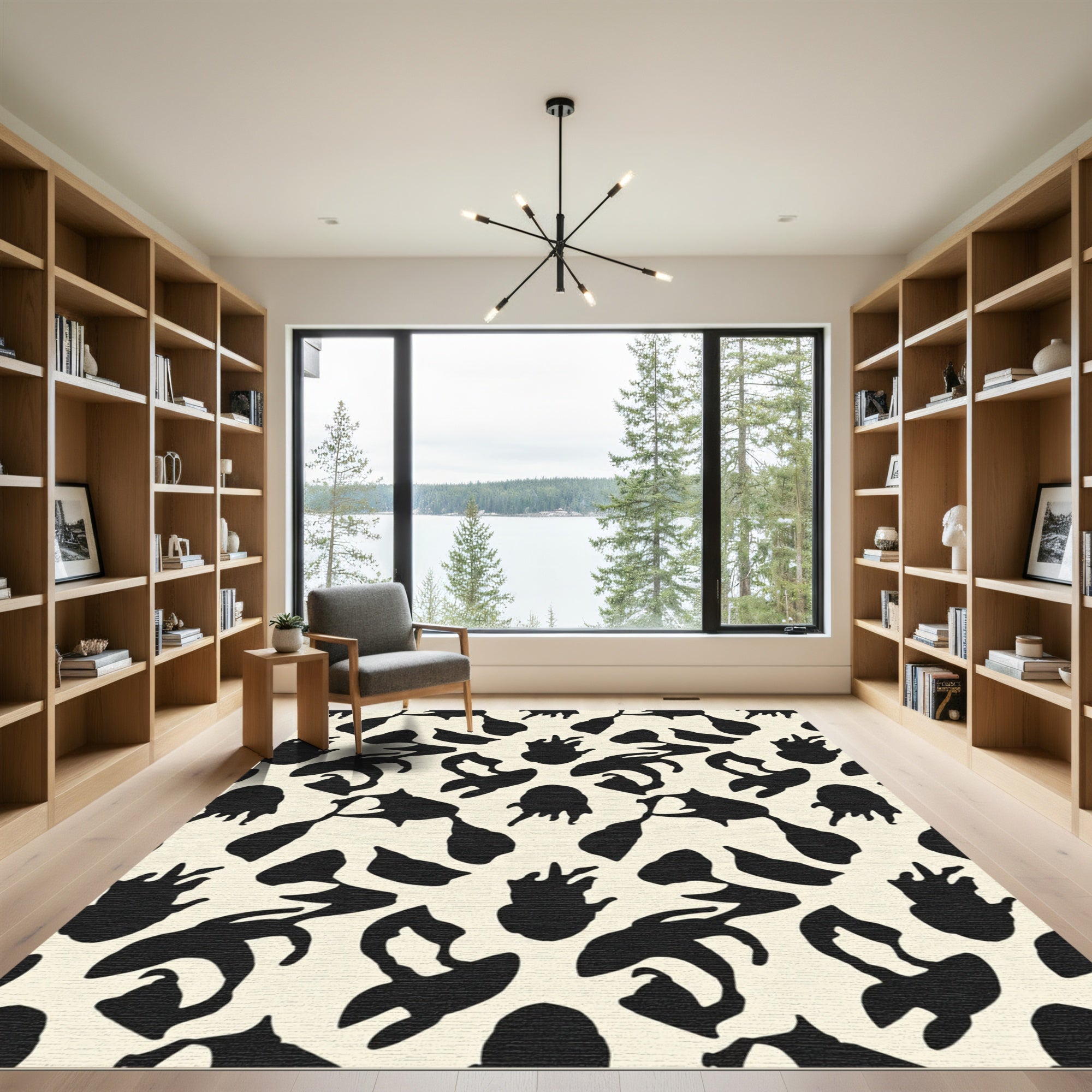 Black White Abstract Ink Blot Rug