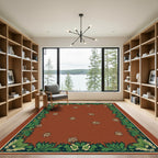 Rustic Terracotta Green Leafy Border Rug