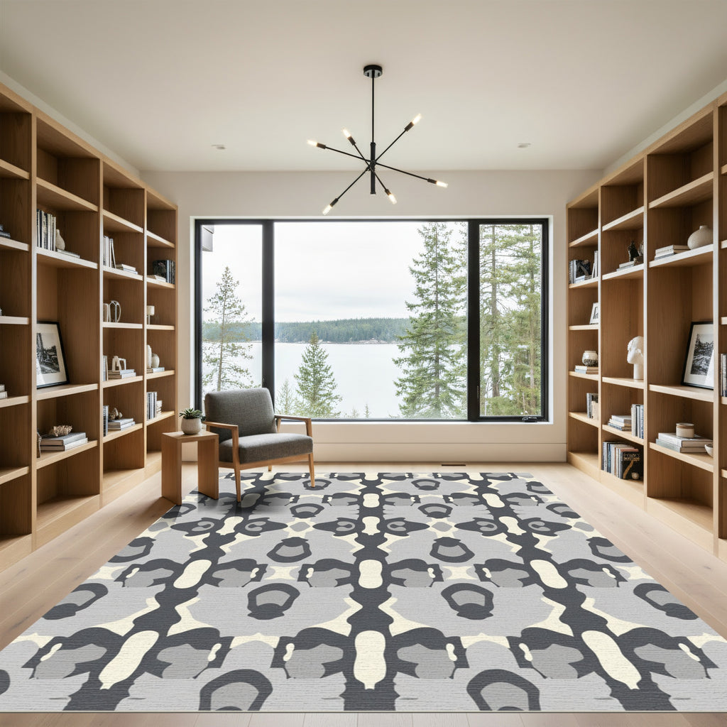 Gray Beige Abstract Organic Camo Rug