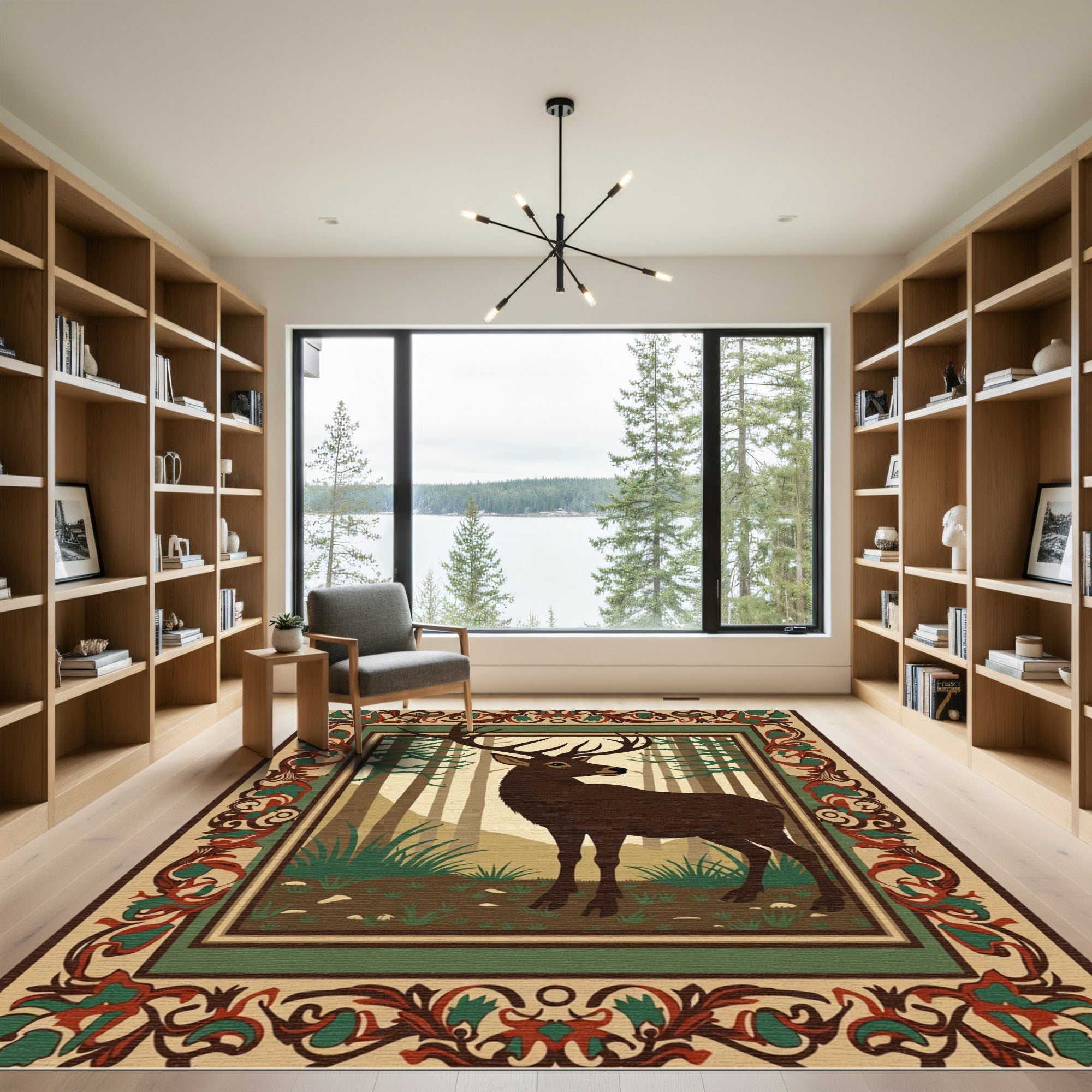 Forest Stag With Ornate Border Rug