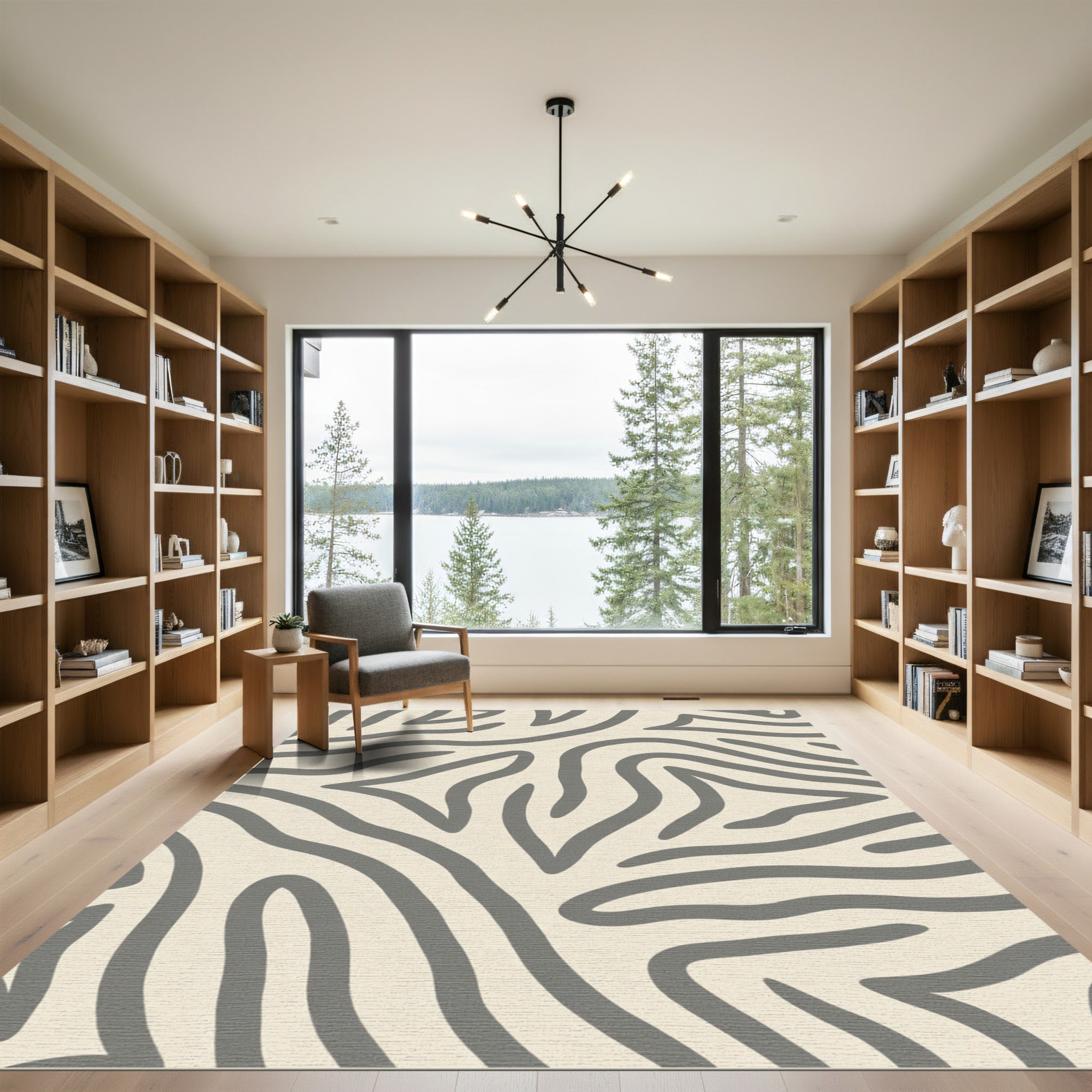 Neutral Zebra Stripe Organic Waves Rug