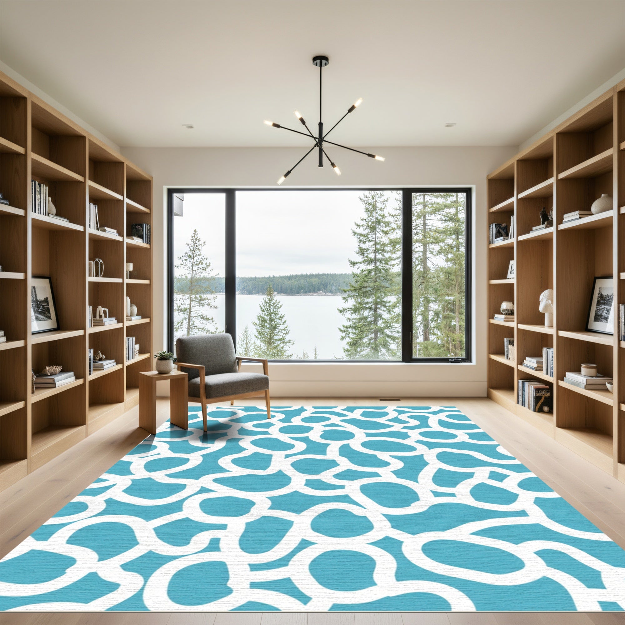 Teal White Organic Blossom Medley Rug