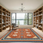 Crimson Cream Indigo Medallion Arabesque Rug