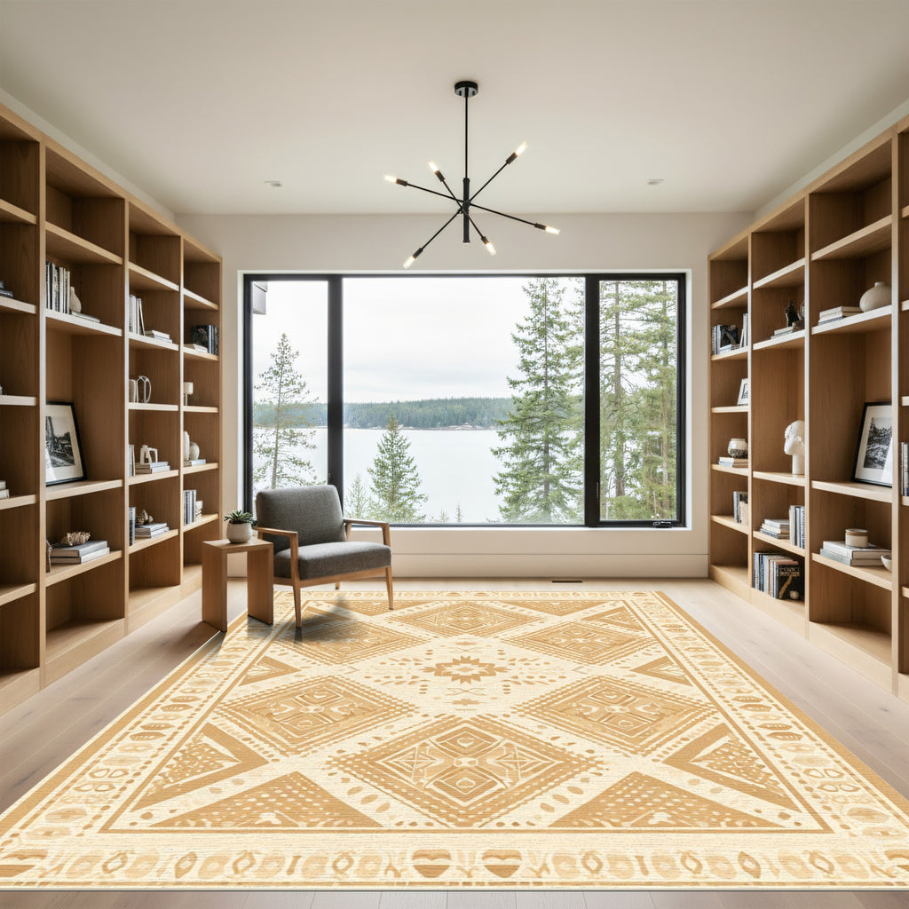 Golden Tribal Diamond Geometric Rug