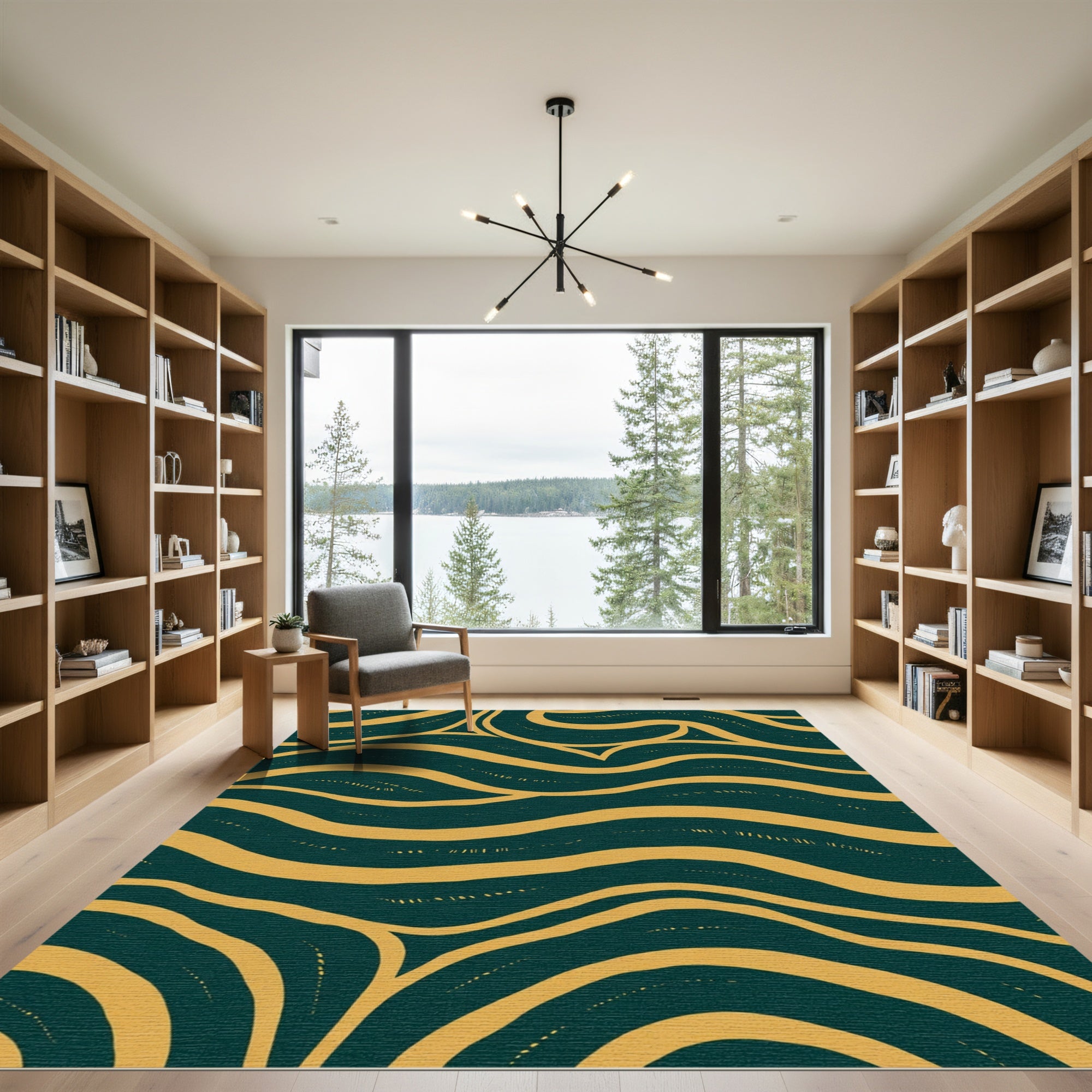 Golden Wave Abstract Navy Interior Rug