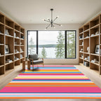 Vibrant Coral Yellow Blue Striped Rug