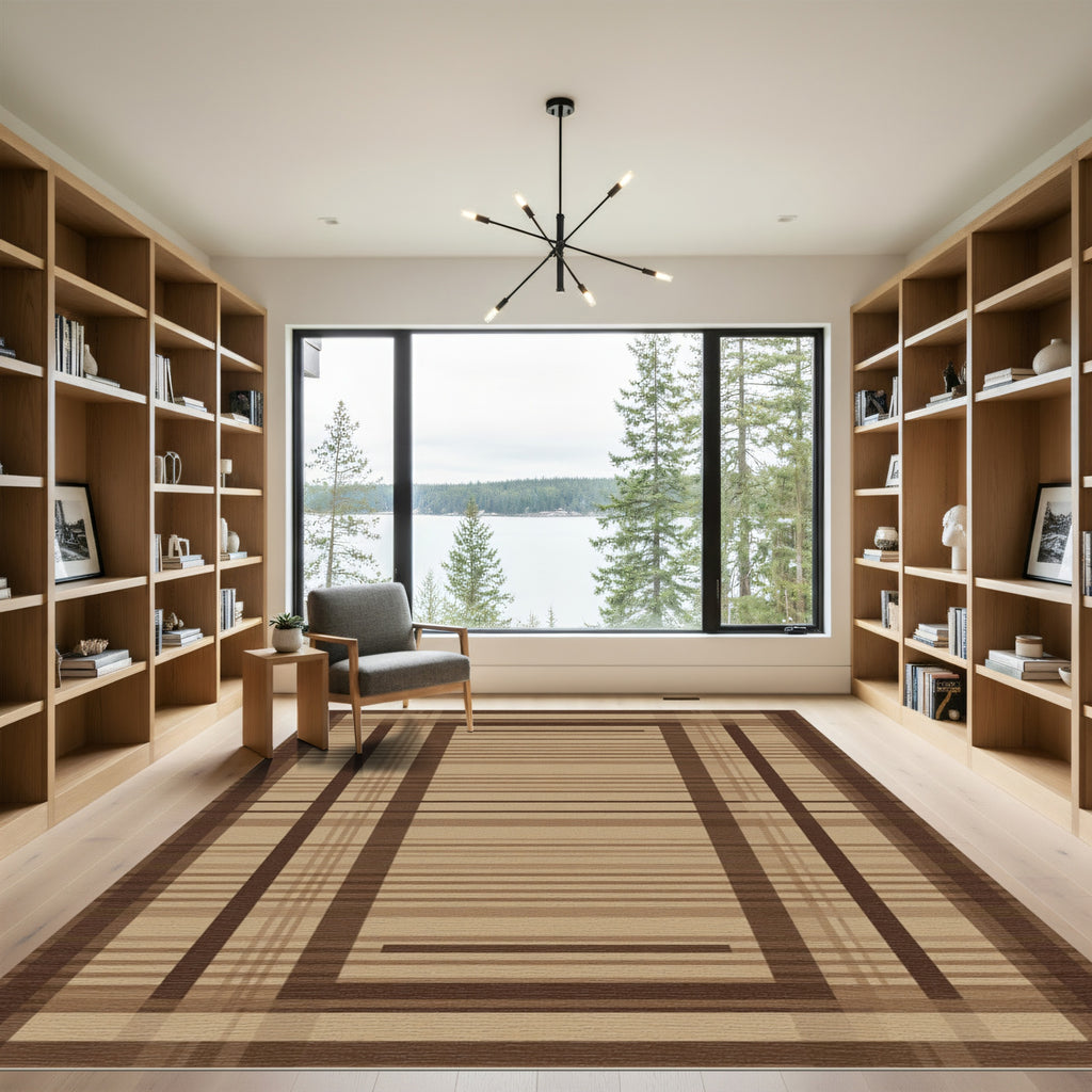 Brown Tan Plaid Rectangle Rug