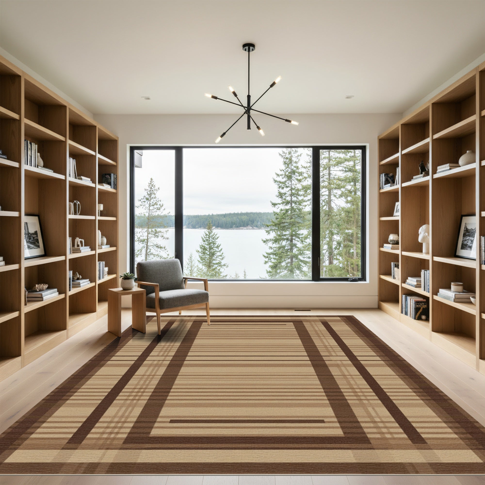 Brown Tan Plaid Rectangle Rug