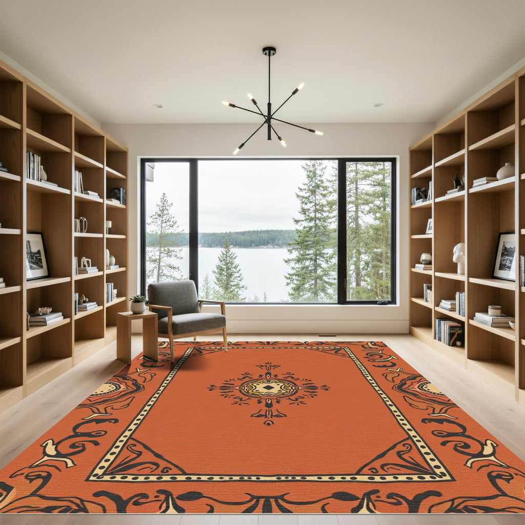 Terracotta Black Yellow Medallion Frame Rug