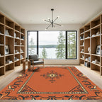 Terracotta Black Yellow Medallion Frame Rug