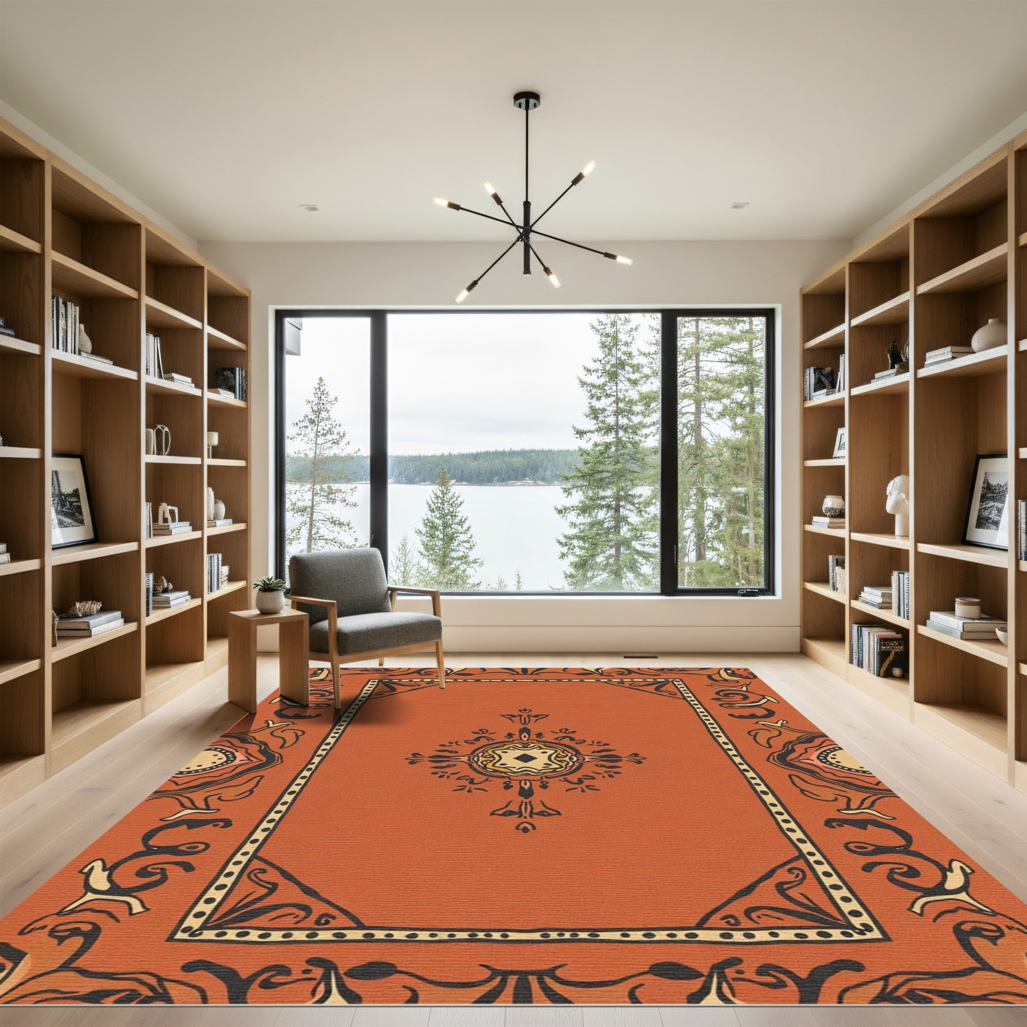 Terracotta Black Yellow Medallion Frame Rug