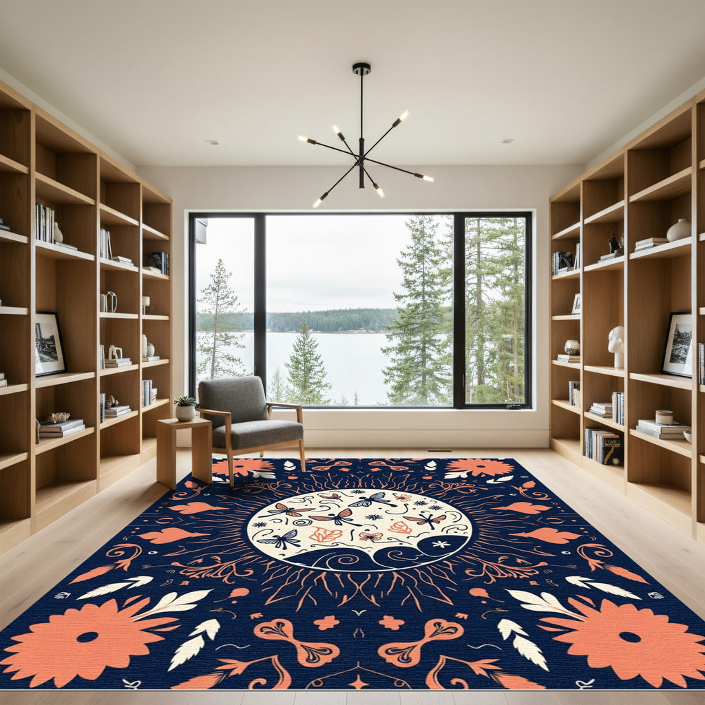 Coral Butterfly Sunburst Garden Rug