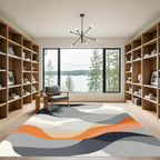 Abstract Orange Gray Wave Flow Rug
