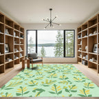 Whimsical Yellow Green Leaf Butterflies Rug