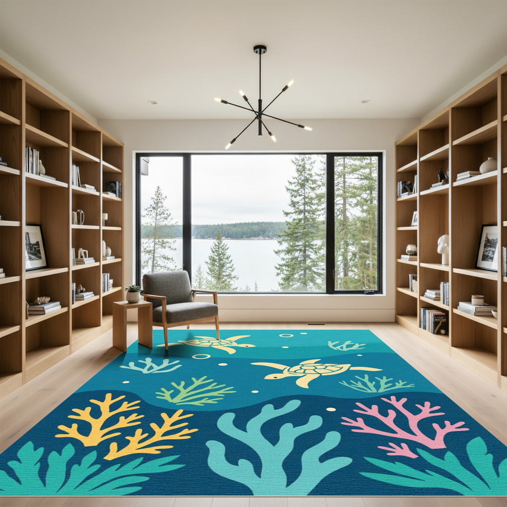 Two Sea Turtles Coral Reef Whimsical Aquatics Rug