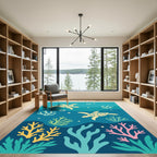 Two Sea Turtles Coral Reef Whimsical Aquatics Rug