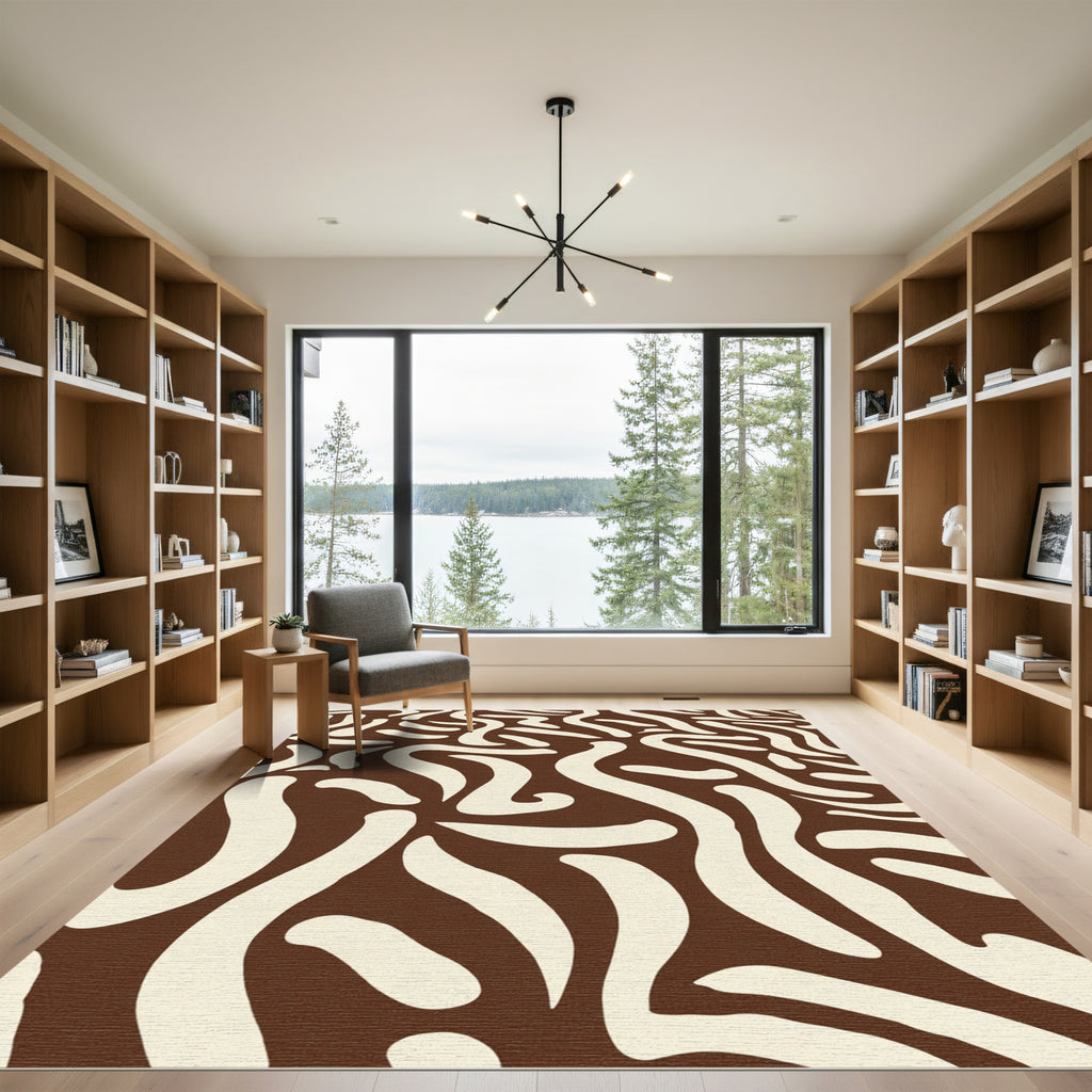Brown Cream Swirling Organic Lines Rug