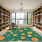 Teal Daisy Garden Floral Rug