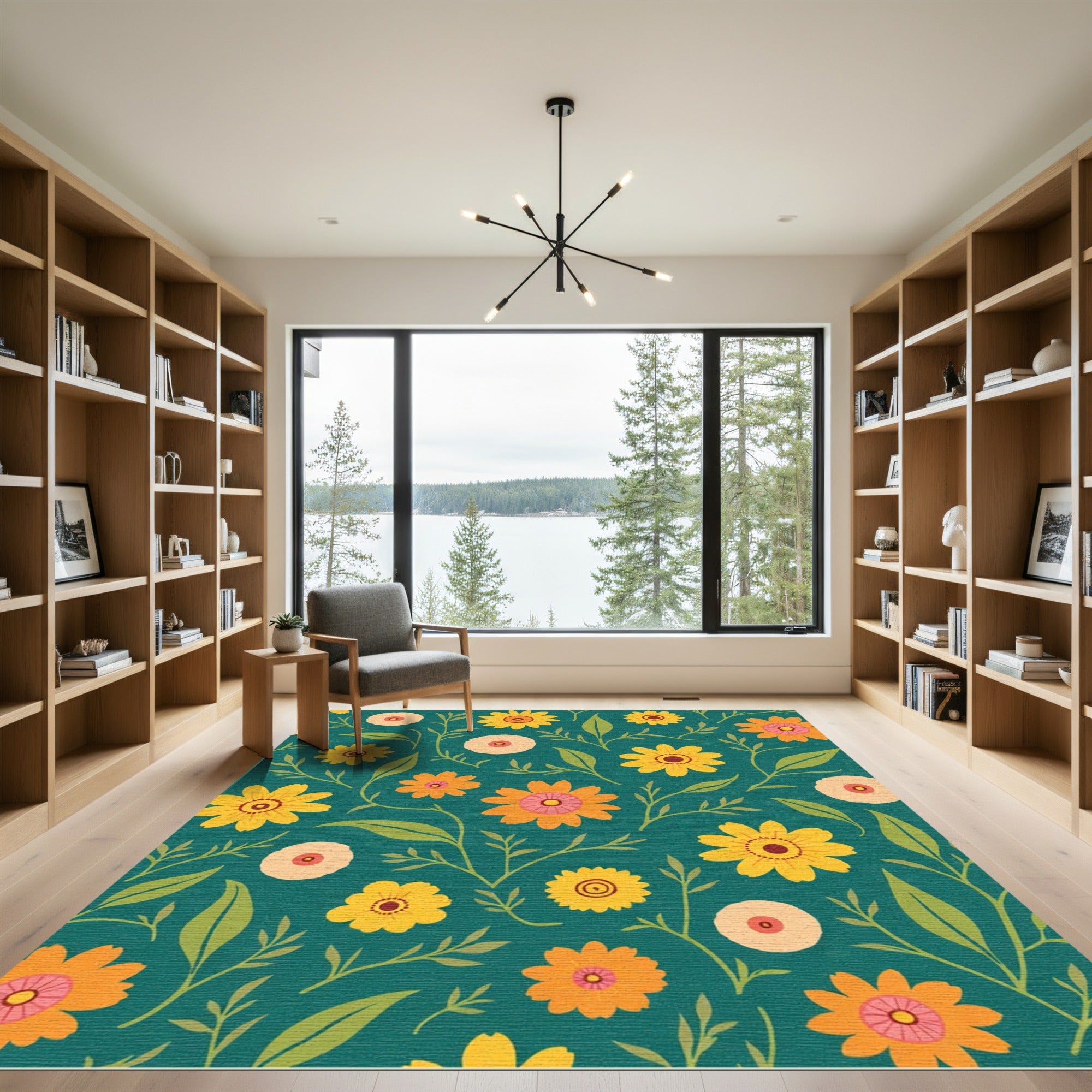 Teal Daisy Garden Floral Rug