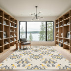 Gray Yellow Abstract Medallion Rug