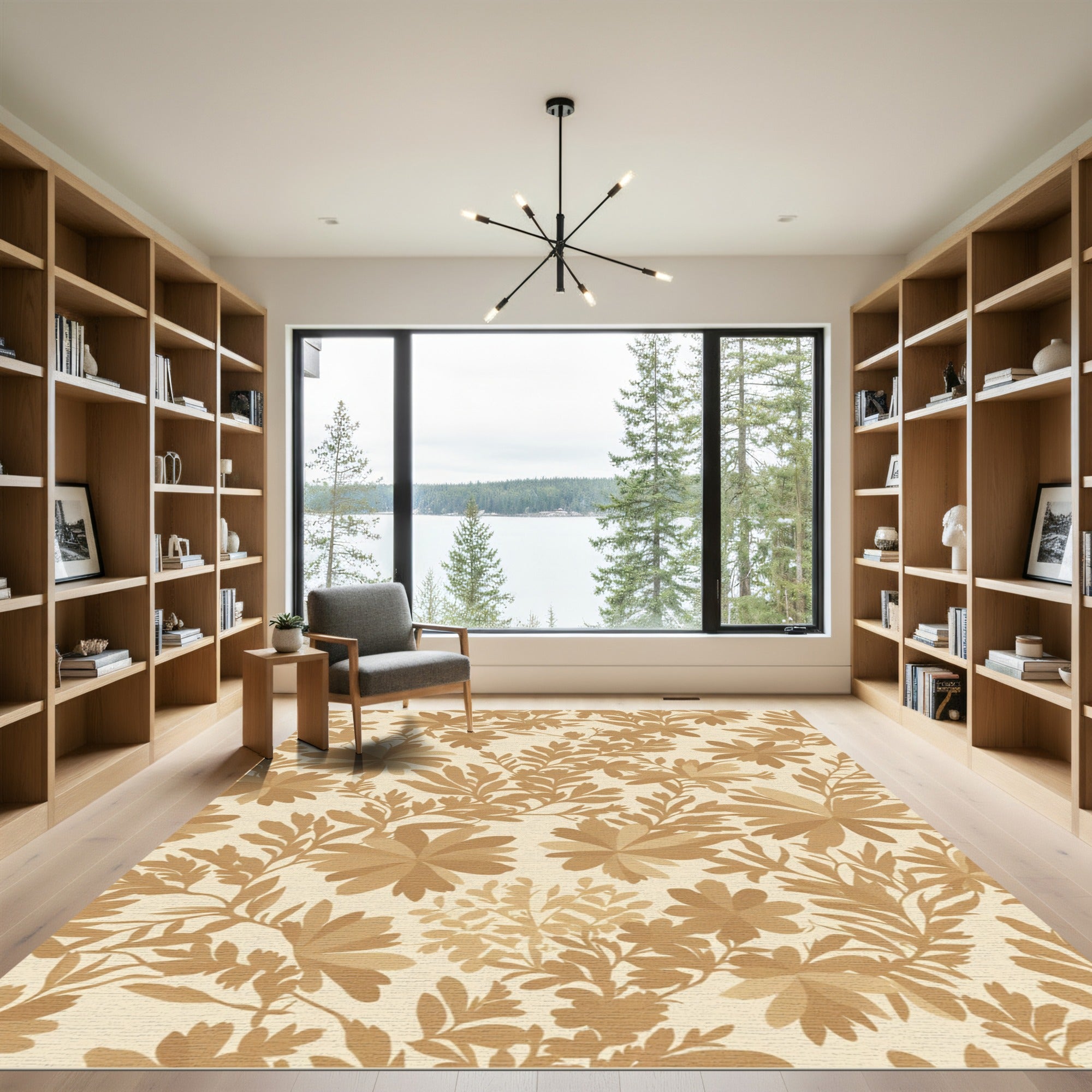 Tan Floral Meadow Botanical Rug