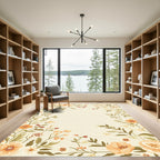 Peach Floral Berry Vine Border Rug