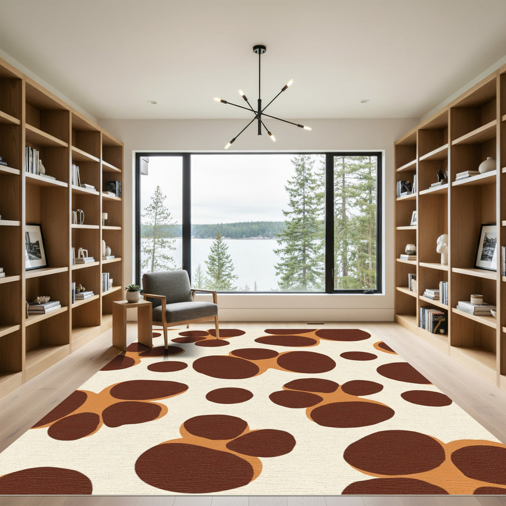 Brown Paw Print White Cream Rug
