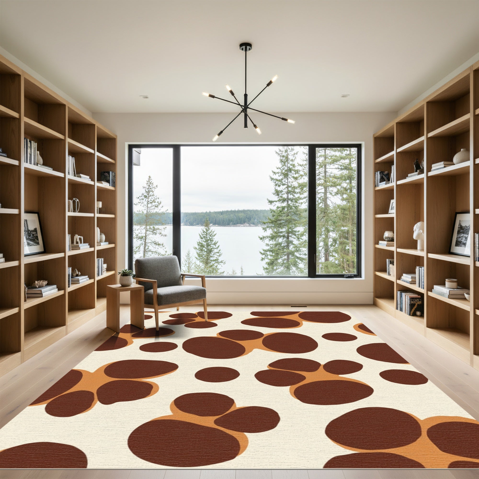 Brown Paw Print White Cream Rug