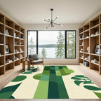 Muted Green Leaf Abstract Bands Rug