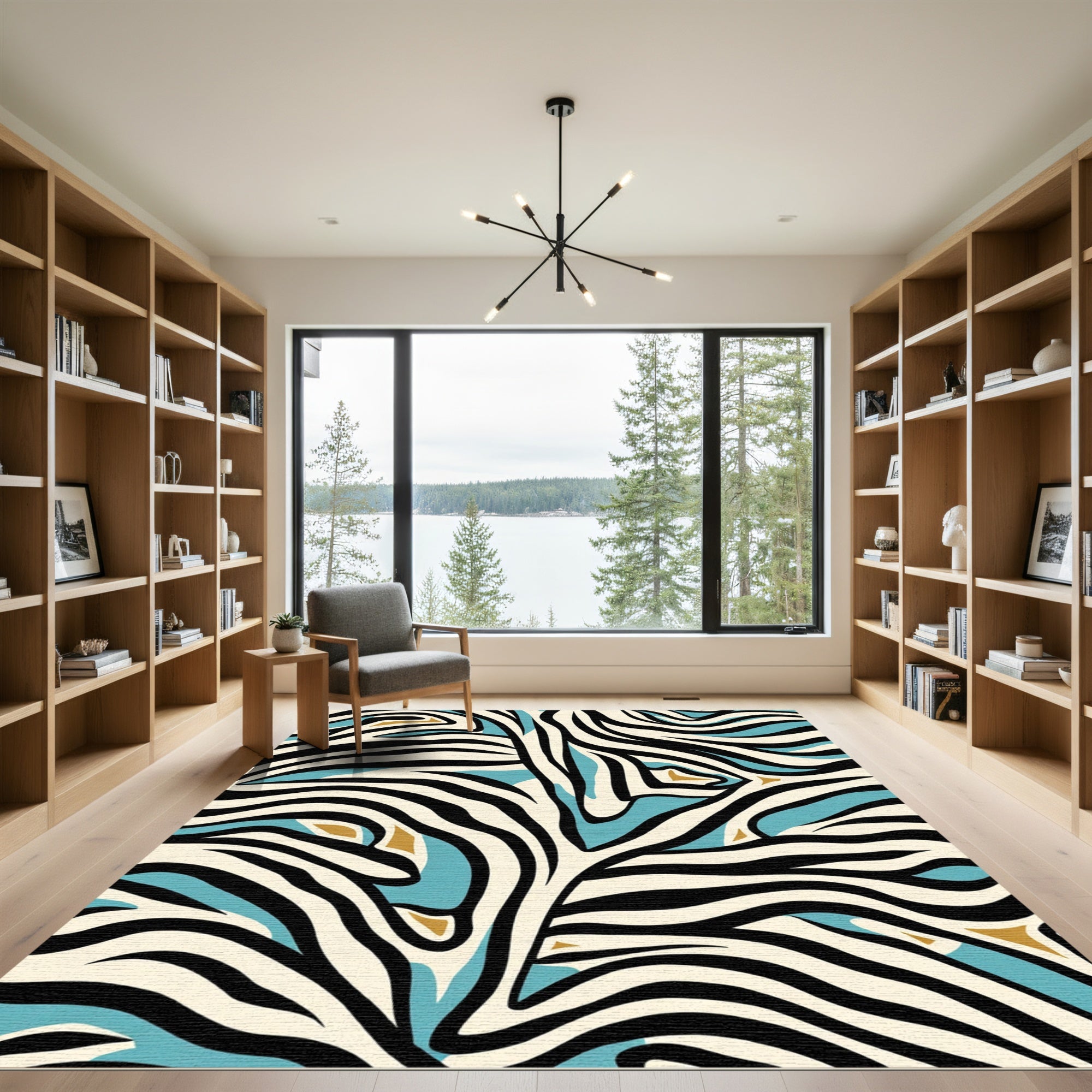 Bold Zebra Stripe Aqua Gold Rug