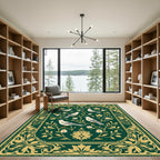 Elegant Green Gold Bird Floral Vine Rug