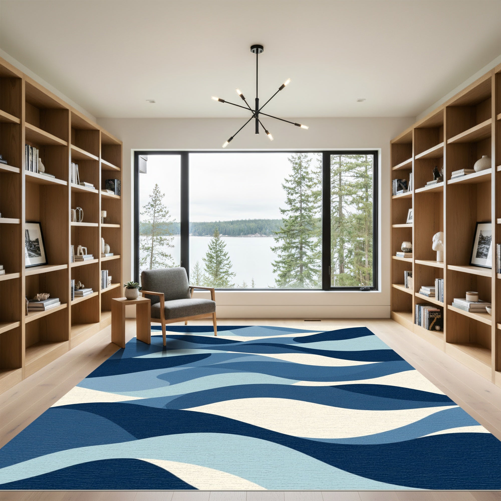 Deep Blue Wave Abstract Landscape Rug