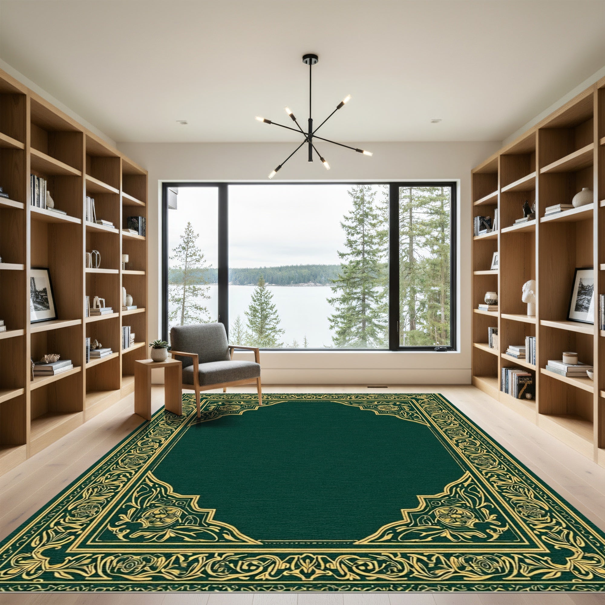 Emerald Green Golden Floral Archway Rug