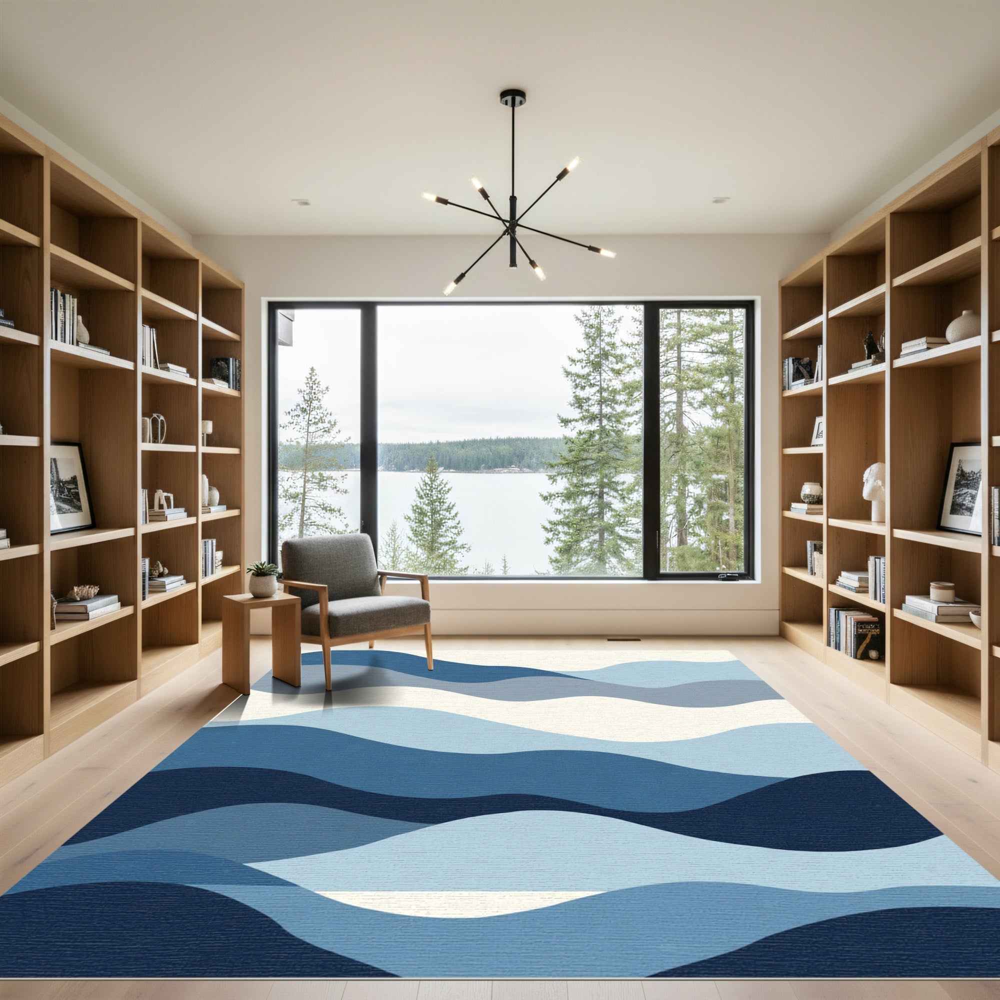Wavy Abstract Blue Horizon Rug