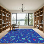 Abstract Blue Floral Vine Arrangement Rug