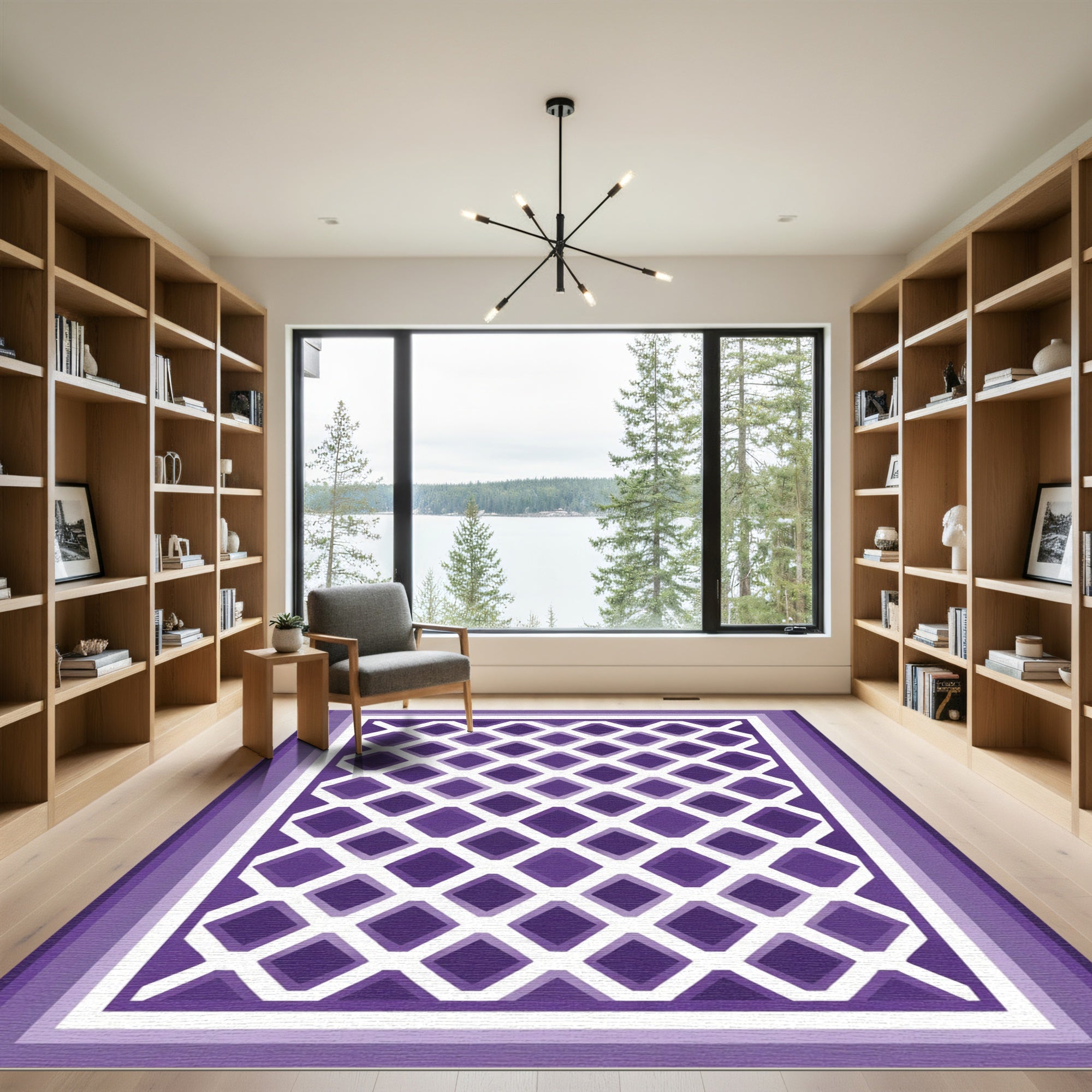 Purple Diamond Lattice Geometric Rug