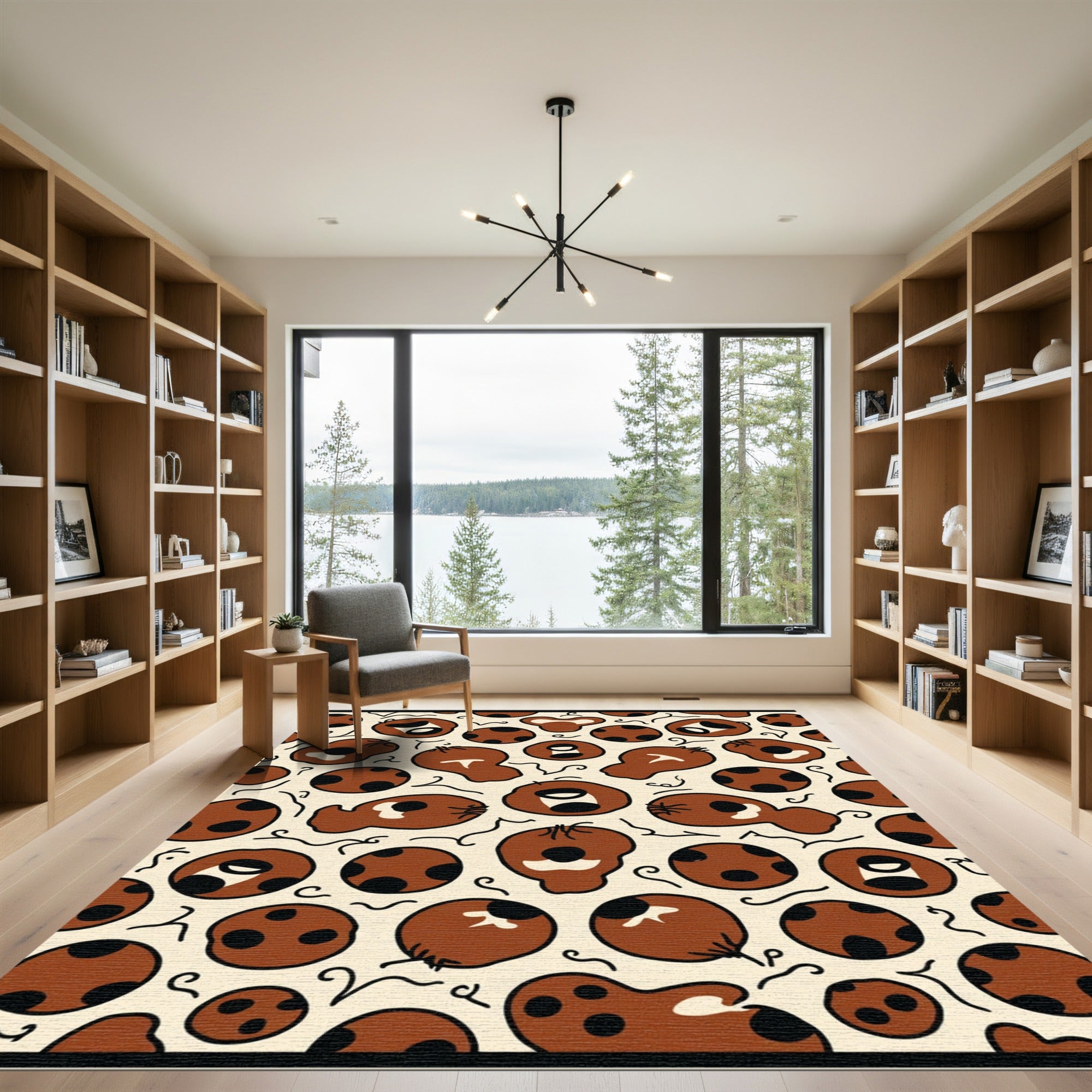 Brown Ochre Playful Figures Random Layout Rug
