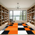 Bold Orange Black White Checkered Rug