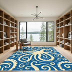Cream Octopus Blue Swirls Rug
